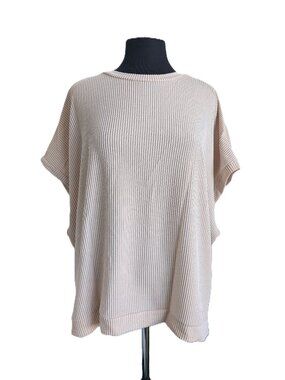 Women's Beige Ribbed Oversized Boxy Top | Size M